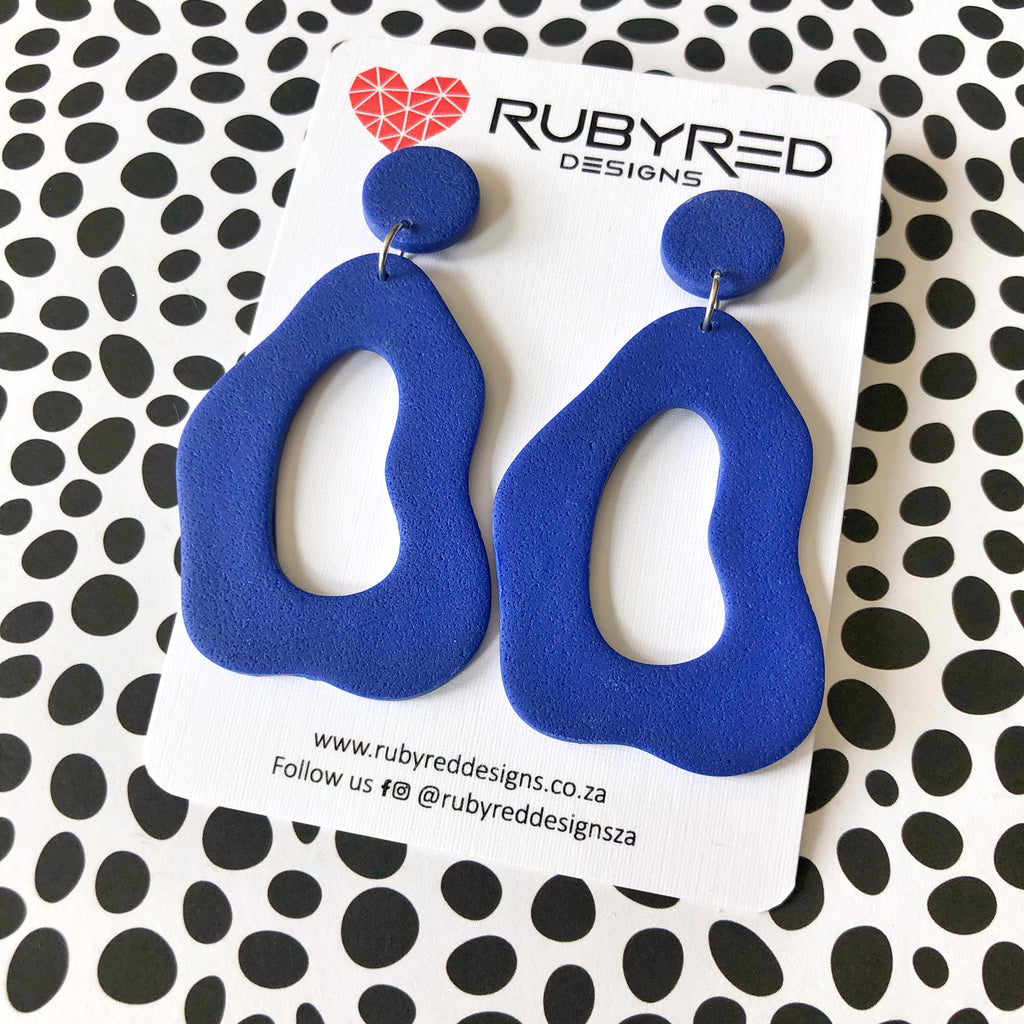 Earrings - Retro Wavy Statement Earrings in True Blue
