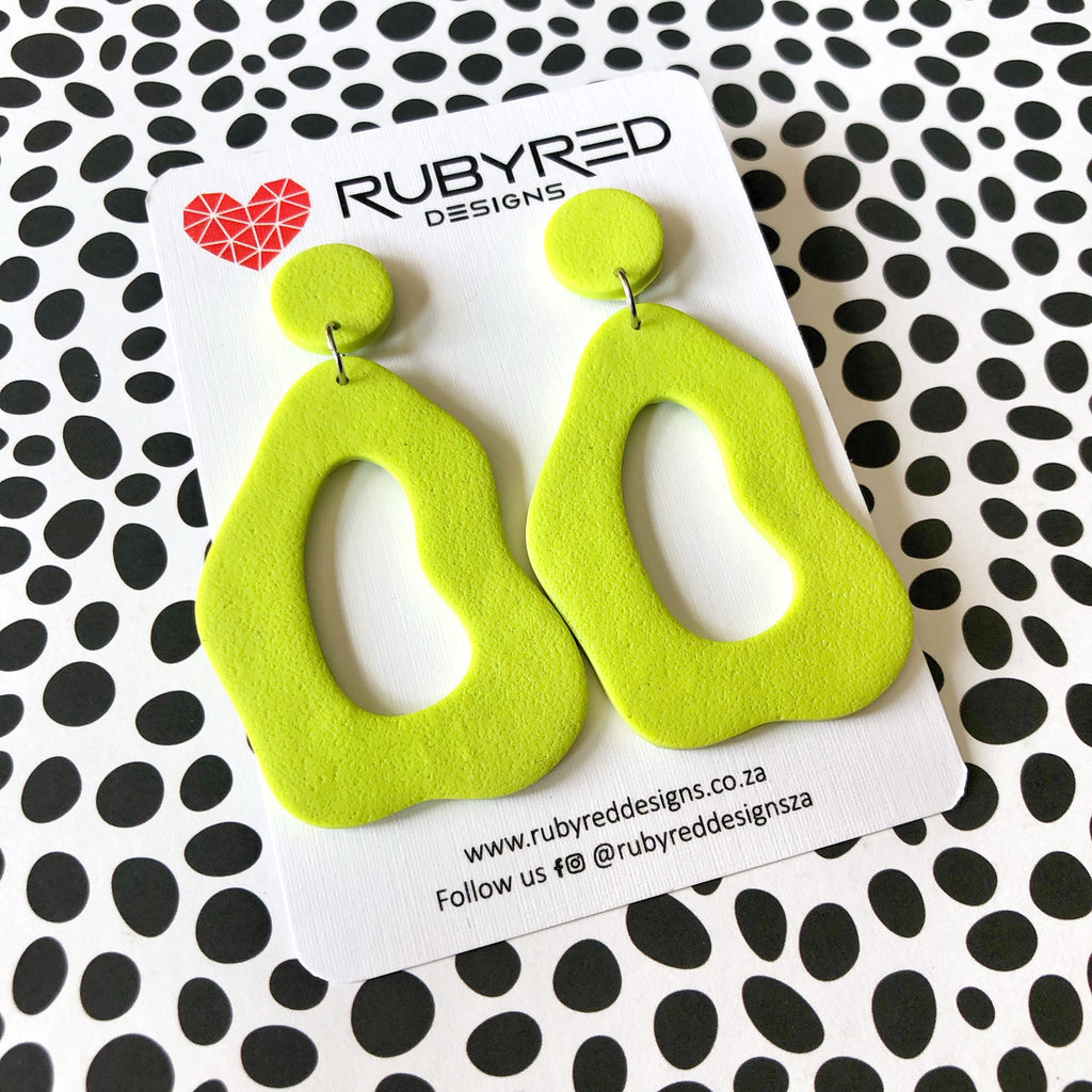 Earrings - Retro Wavy Statement Earrings in Lime Green