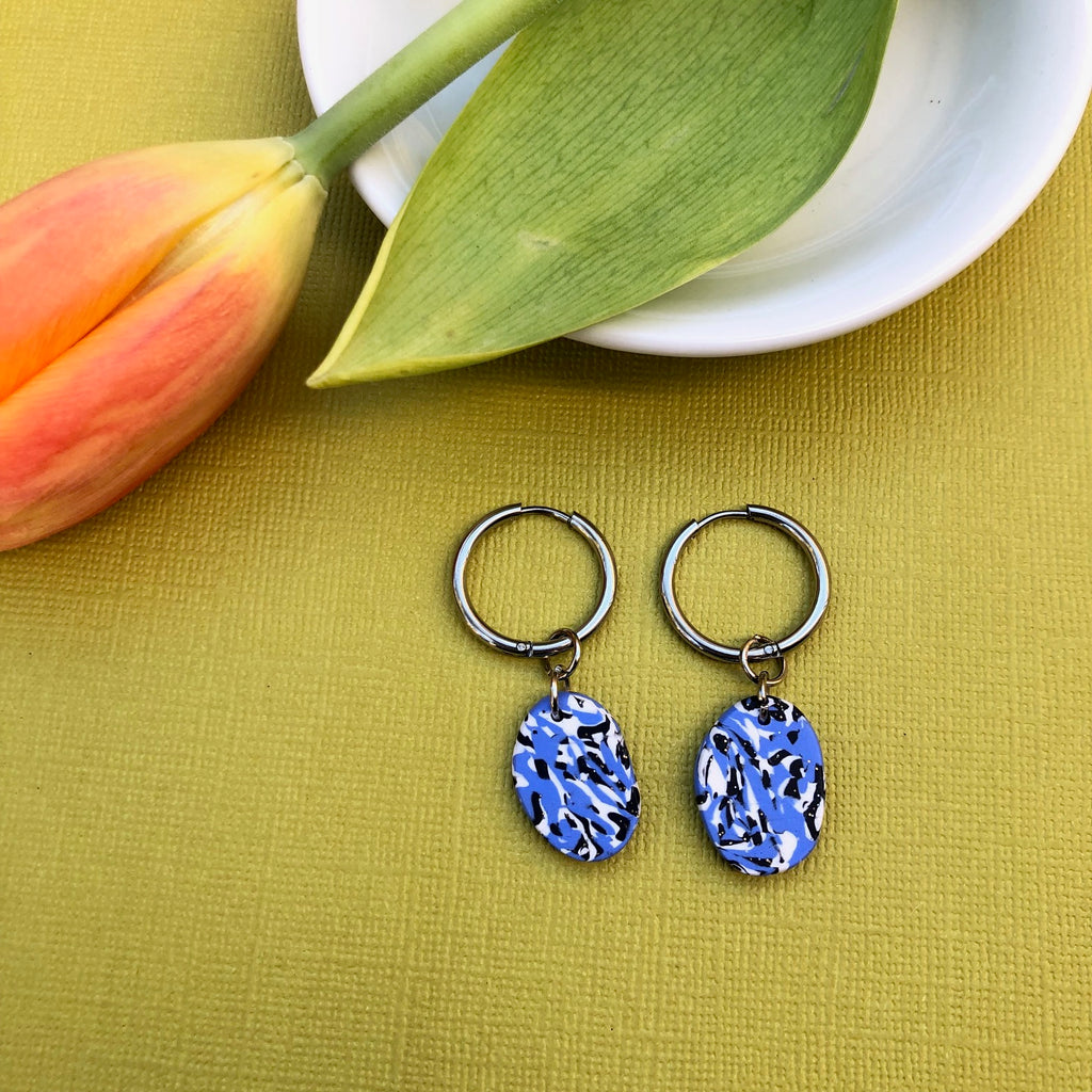 Marbled Blue Earring Charms on Silver
