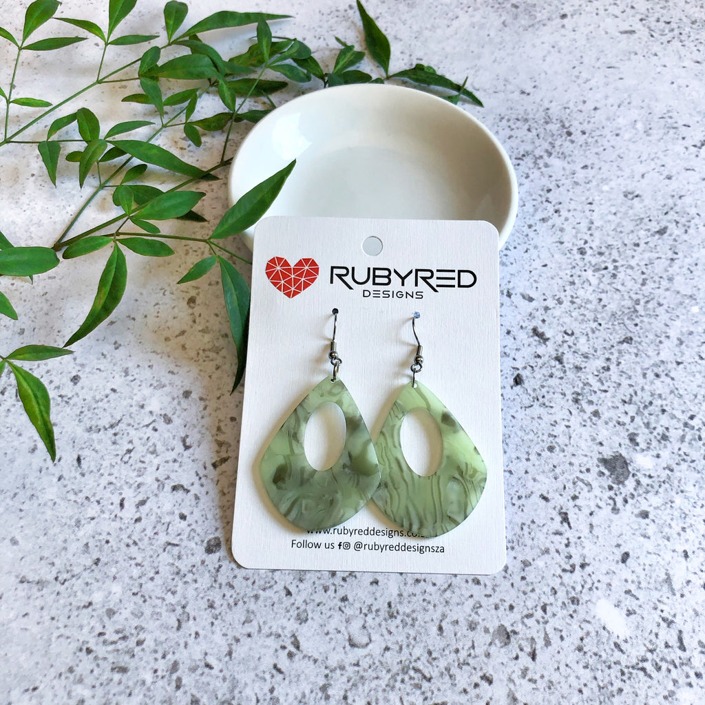 Acrylic Teardrop Cutout Earrings with French Hook - Soft Green