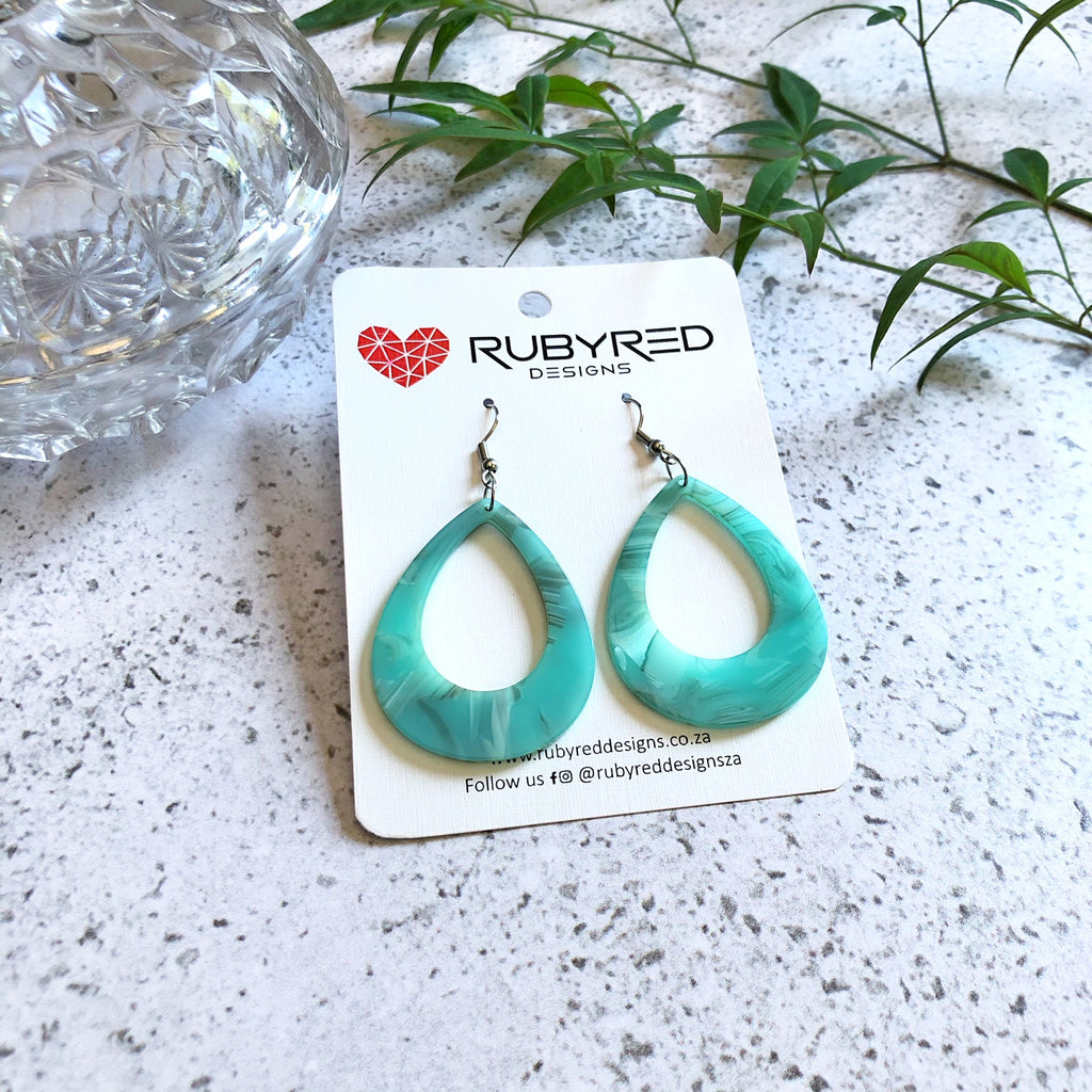 Acrylic Teardrop Cutout Earrings with French Hook - Turquoise Blue