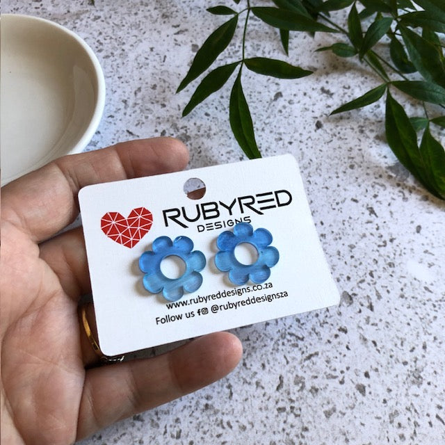 Ice Blue Ombre - Hand Painted Acrylic Daisy Statement Studs