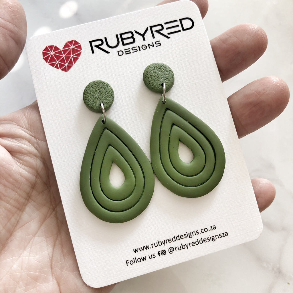 Earrings - Olive & Milk Teardrop Earrings