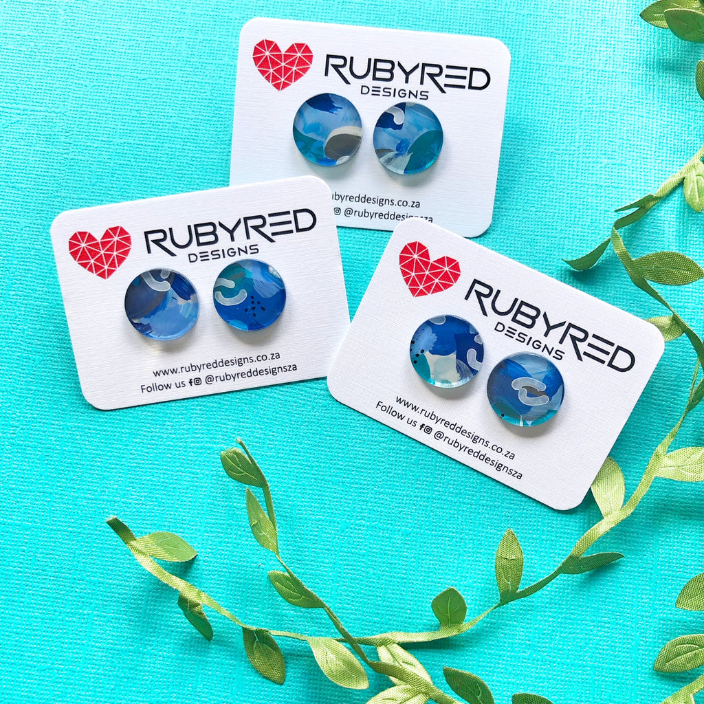 Hand Painted Acrylic 16mm Statement Studs - Ocean Blues