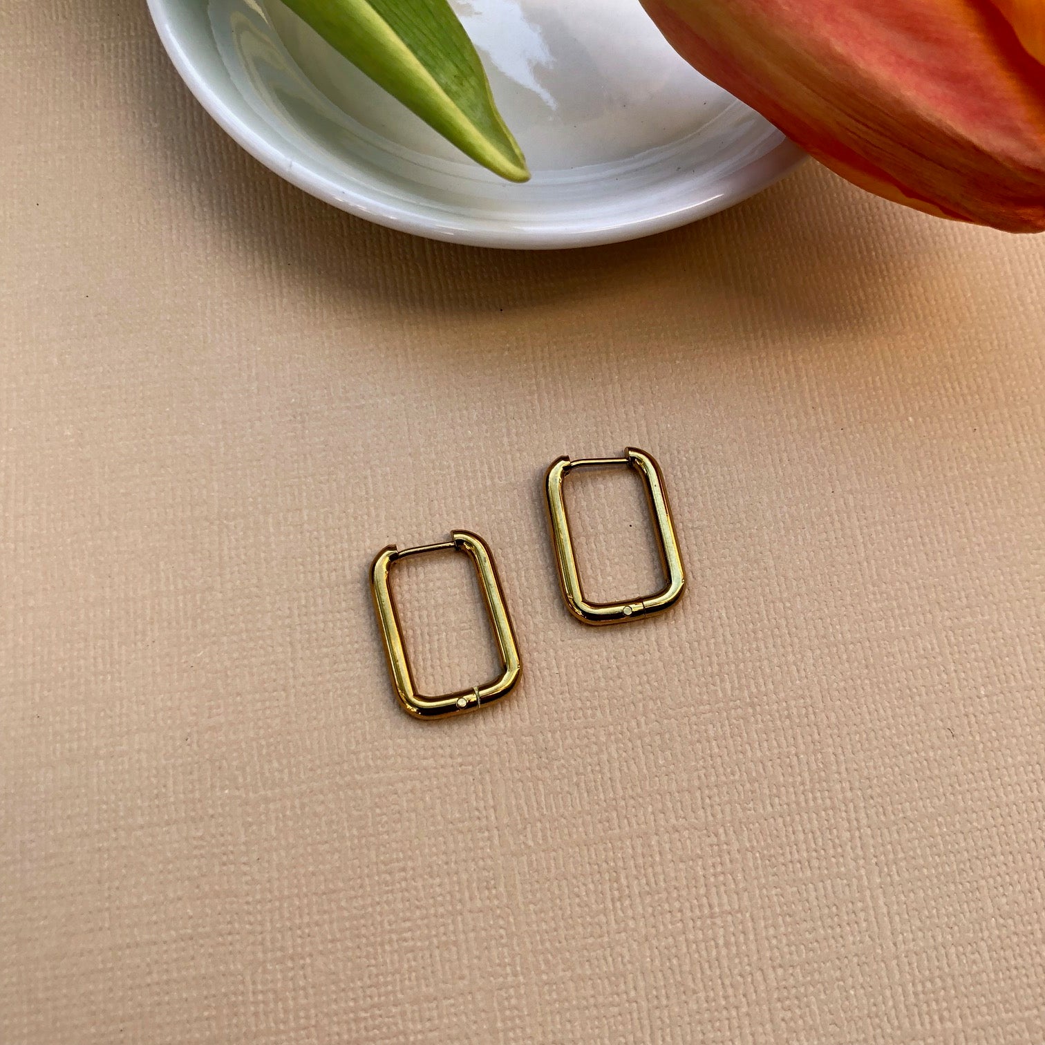 Rectangular Red Earrings Rectangle Hoop Earrings 20mm - Gold | Ruby Red Designs